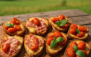 bruschette ai pomodorini ciliegini. olio evo in cucina
